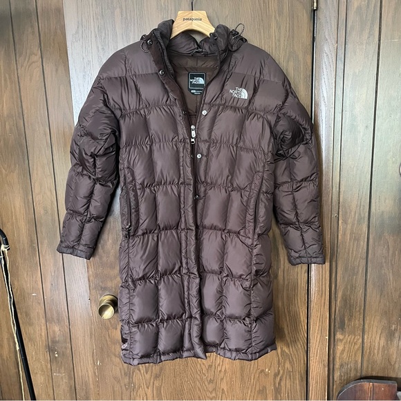 The North Face TNF Long Puffer Jacket Brown 600 Down Insulated Detachable Hood - Picture 1 of 9